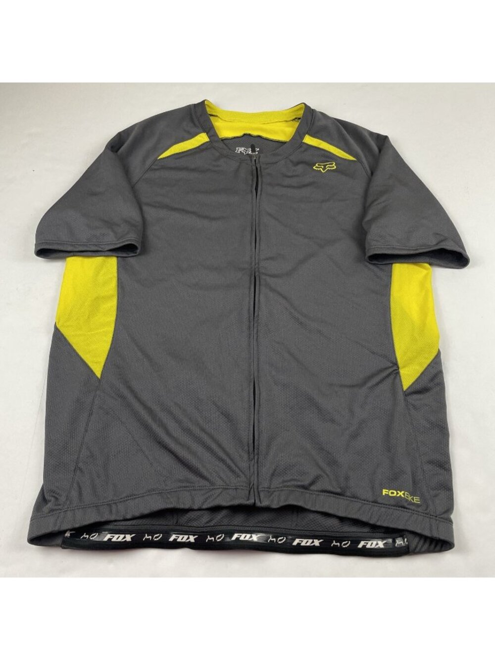 Fox Racing Aircool Cycling Jersey Men’s XL Gray Yellow Full Zip Pockets Top